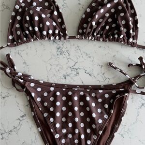 Brown Polka Dot Triangle Bikini Set